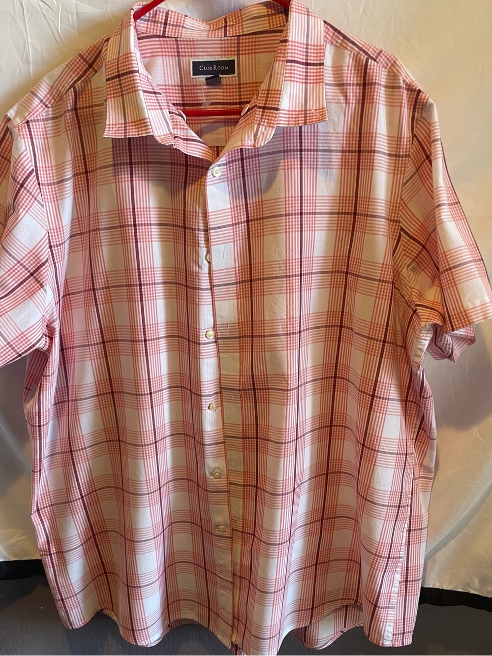 Club Room Pink and White Plaid Short-Sleeve Button-Down Shirt